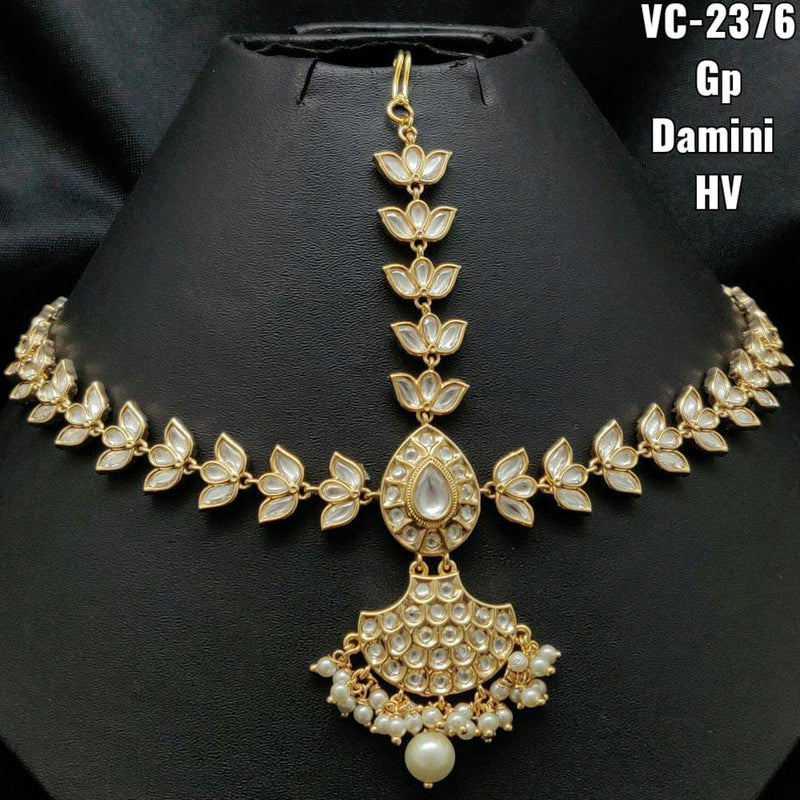 Vivah Creations Gold Plated Kundan & Beads Damini Maangtikka