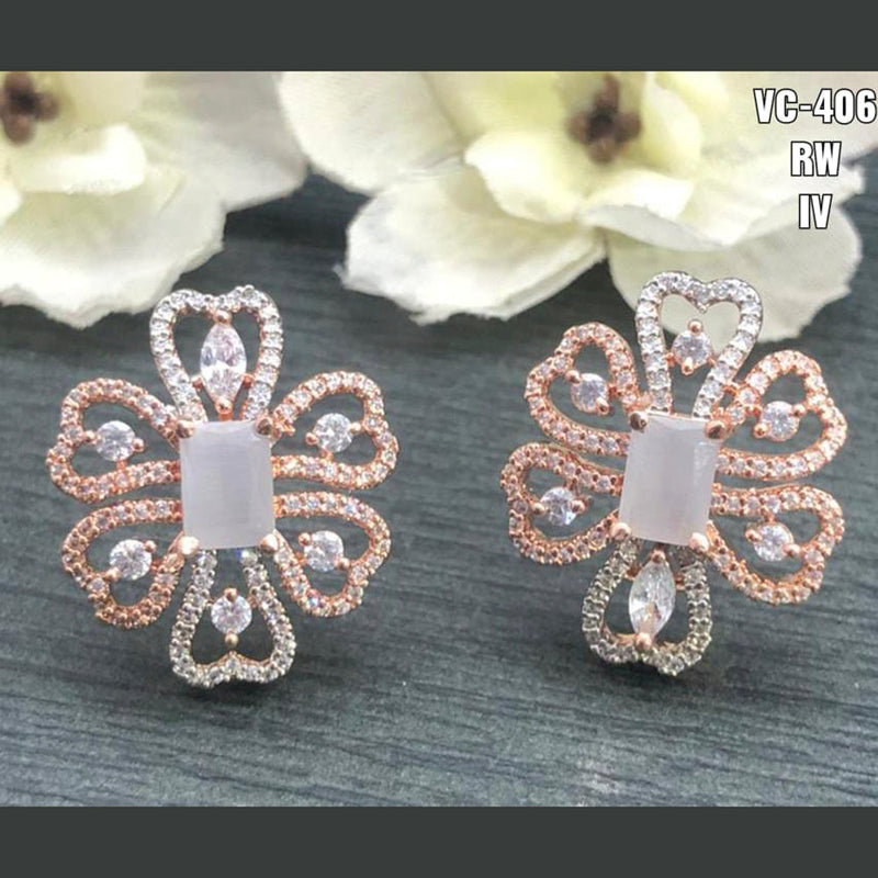 Vivah Creations 2 Tone Plated AD Stone Stud Earrings