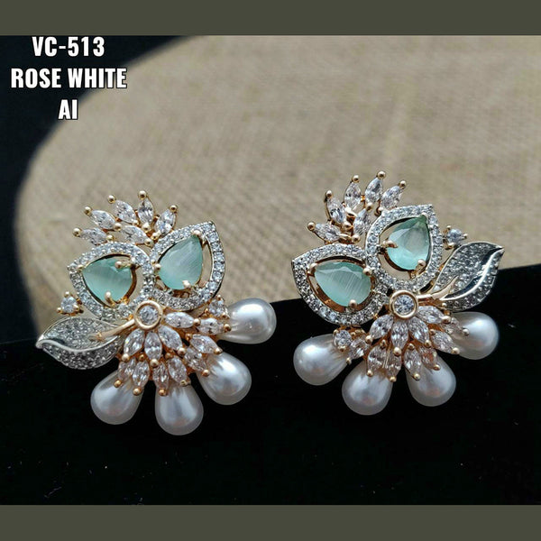 Vivah Creations Rose Gold Plated AD Stone Stud Earrings