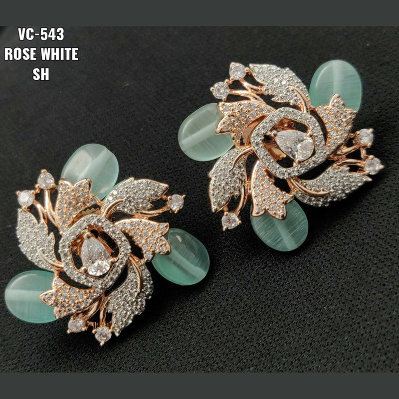 Vivah Creations Rose Gold Plated AD Stone Stud Earrings