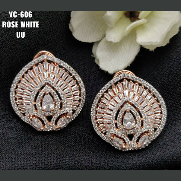 Vivah Creations Rose Gold Plated AD Stone Stud Earrings