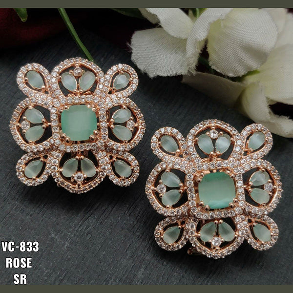 Vivah Creations Rose Gold Plated AD Stone Stud Earrings