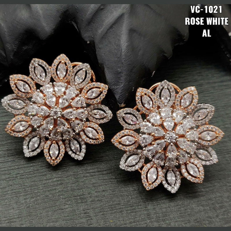 Raj Creations Rose Gold Plated AD Stone Stud Earrings