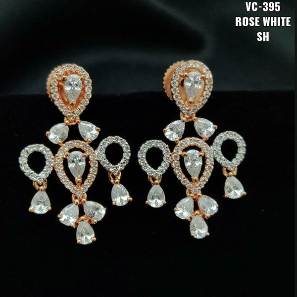 Vivah Creations Rose Gold Plated AD Stone Dangler Earrings