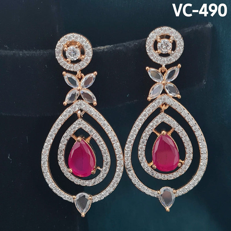 Vivah Creations Rose Gold Plated AD Stone Dangler Earrings