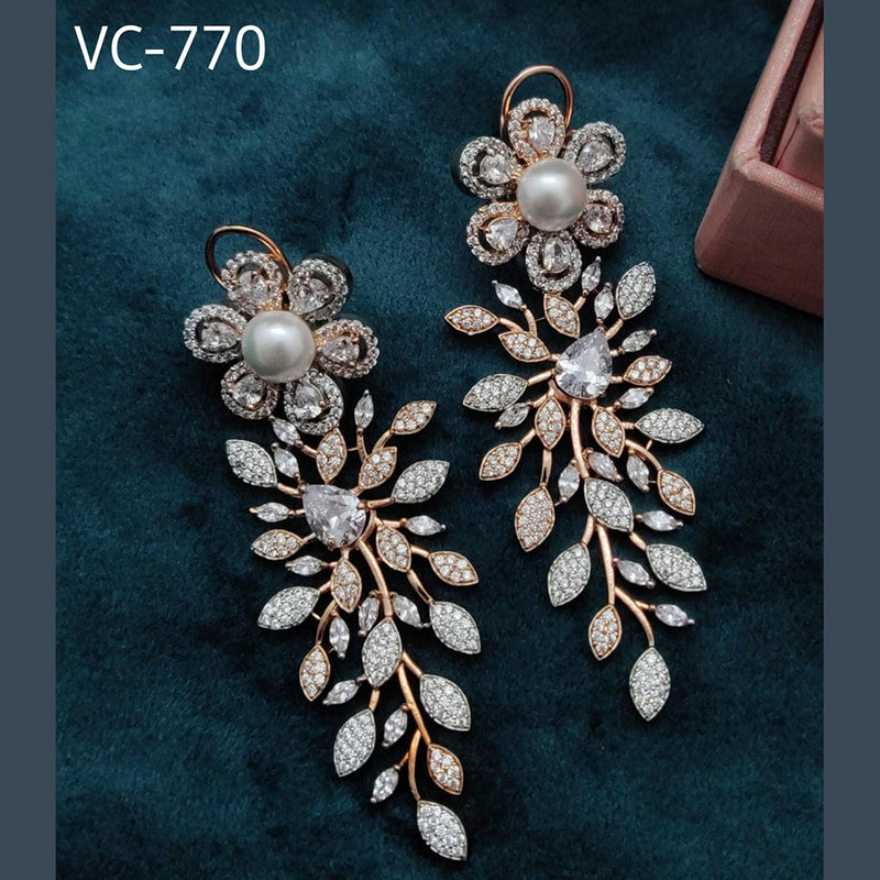 Vivah Creations Rose Gold Plated AD Stone Dangler Earrings