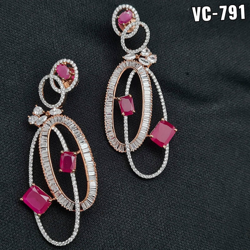 Vivah Creations Rose Gold Plated AD Stone Dangler Earrings