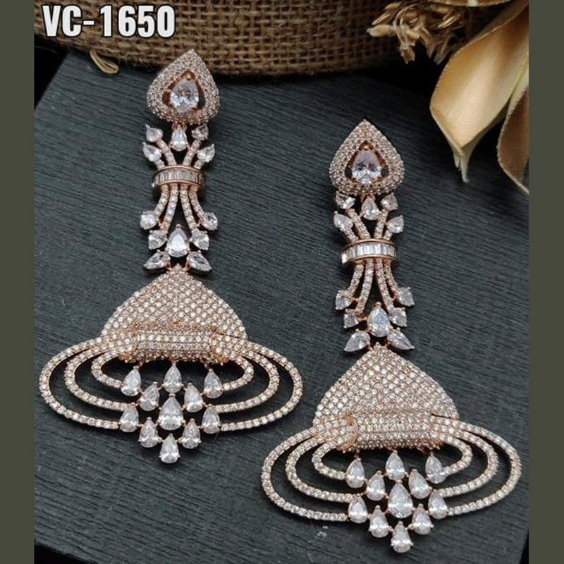 Vivah Creations Rose Gold Plated AD Stone Dangler Earrings