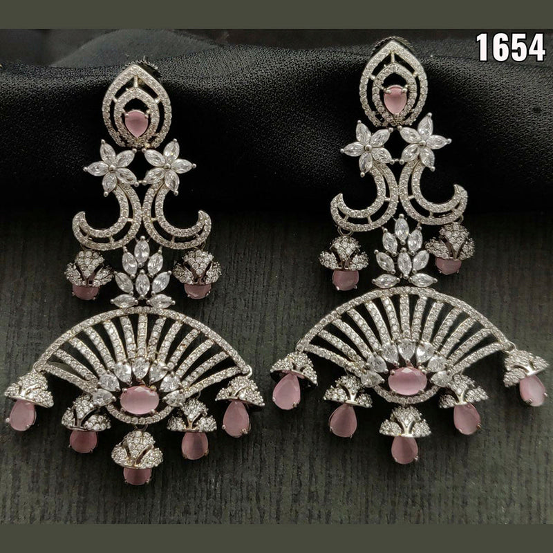 Vivah Creations Silver Plated AD Stone Dangler Earrings