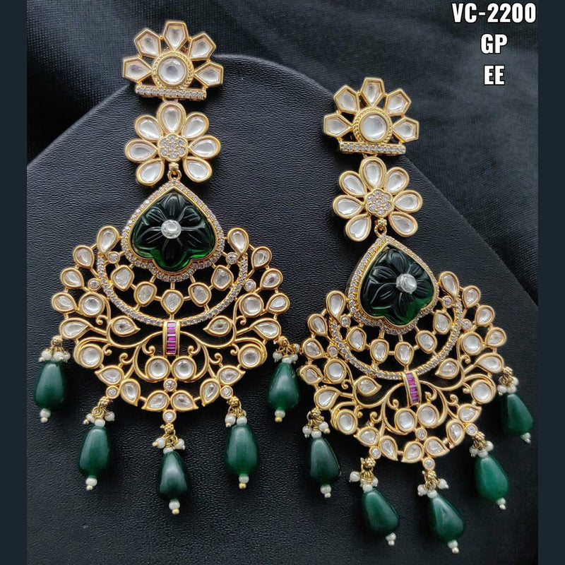 Vivah Creations Gold Plated Kundan & Beads Dangler Earrings