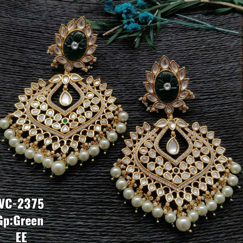 Vivah Creations Gold Plated Kundan & Beads Dangler Earrings