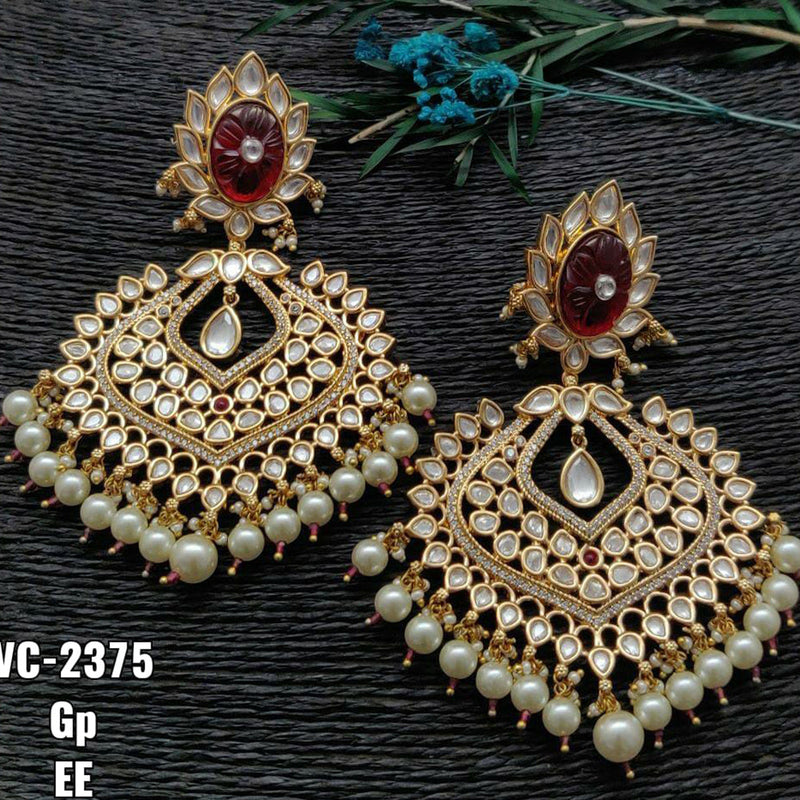 Vivah Creations Gold Plated Kundan & Beads Dangler Earrings