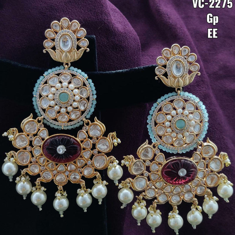 Vivah Creations Gold Plated Kundan & Beads Dangler Earrings