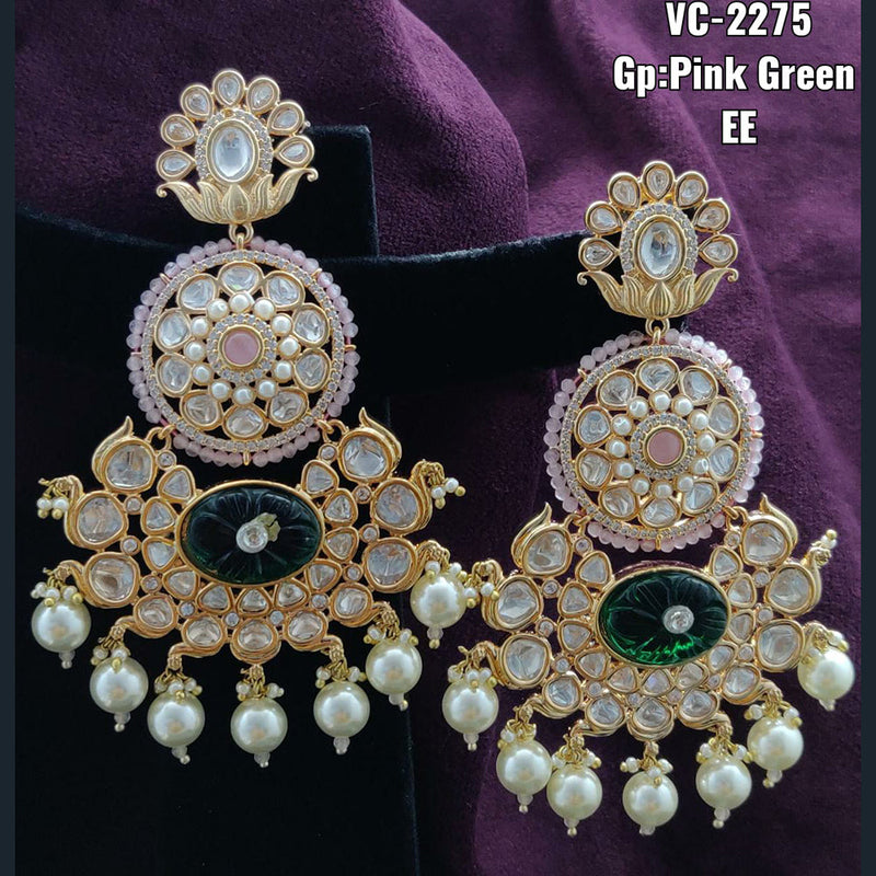 Vivah Creations Gold Plated Kundan & Beads Dangler Earrings