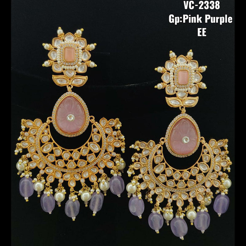 Vivah Creations Gold Plated Kundan & Beads Dangler Earrings