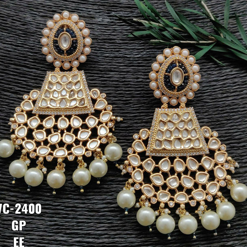 Vivah Creations Gold Plated Kundan & Beads Dangler Earrings