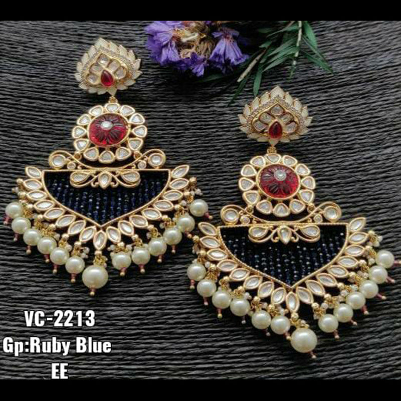 Vivah Creations Gold Plated Kundan & Beads Dangler Earrings