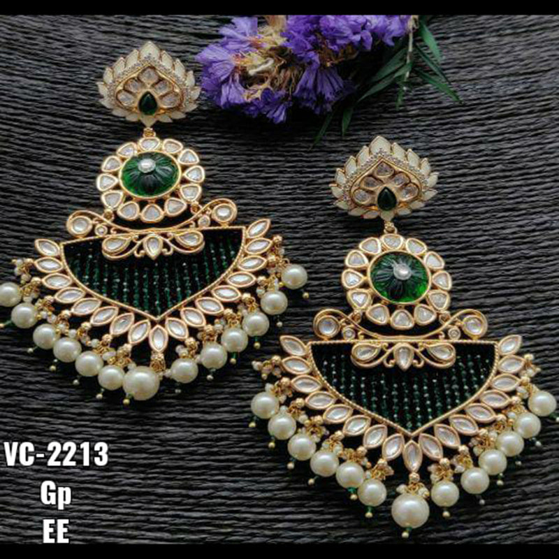 Vivah Creations Gold Plated Kundan & Beads Dangler Earrings