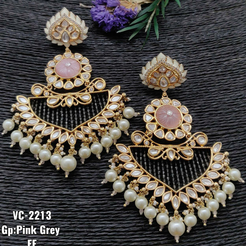 Vivah Creations Gold Plated Kundan & Beads Dangler Earrings