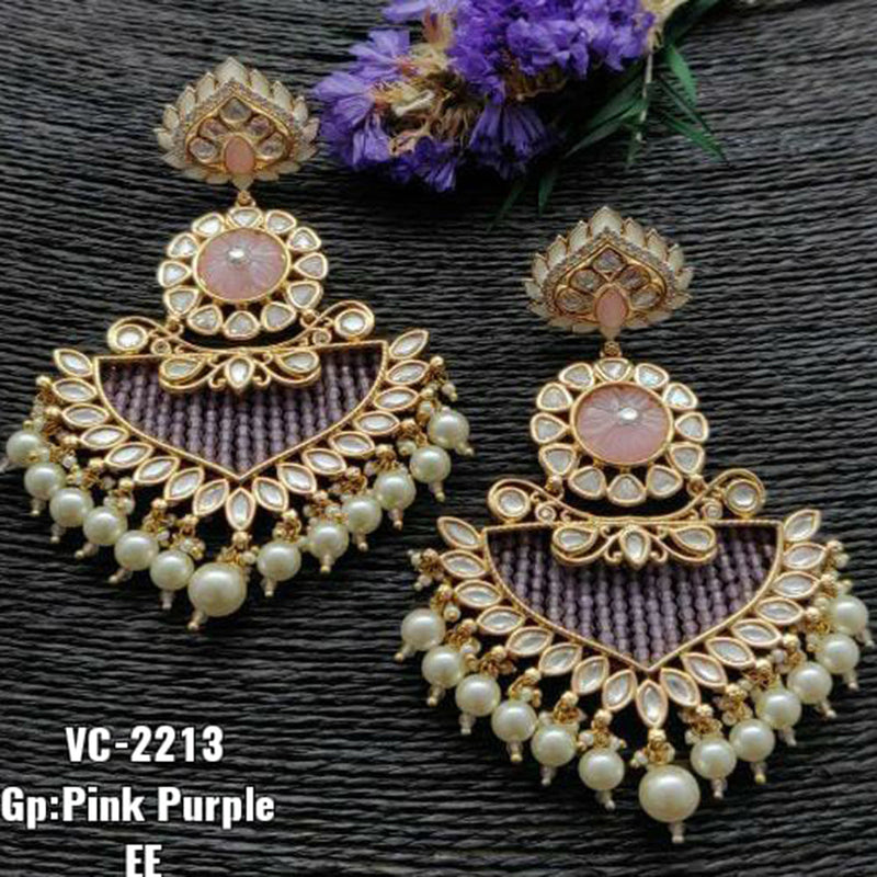 Vivah Creations Gold Plated Kundan & Beads Dangler Earrings