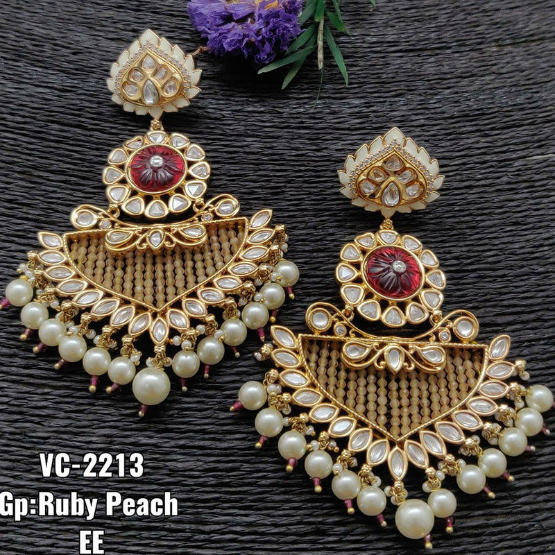 Vivah Creations Gold Plated Kundan & Beads Dangler Earrings