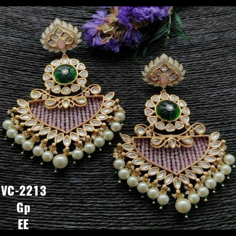 Vivah Creations Gold Plated Kundan & Beads Dangler Earrings