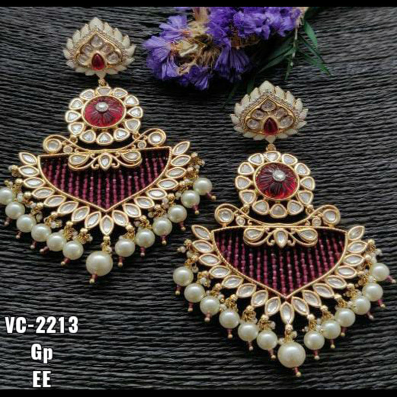 Vivah Creations Gold Plated Kundan & Beads Dangler Earrings