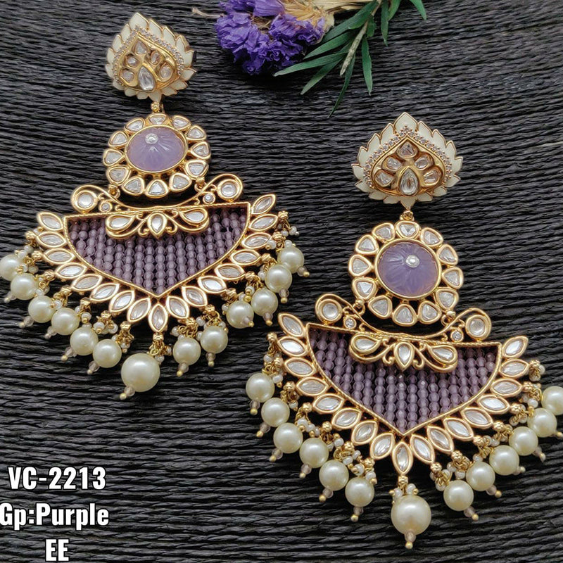 Vivah Creations Gold Plated Kundan & Beads Dangler Earrings