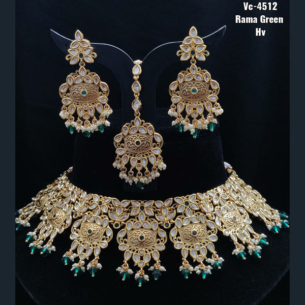 Vivah Creations Gold Plated Kundan Stone Choker Necklace Set With Maangtikka