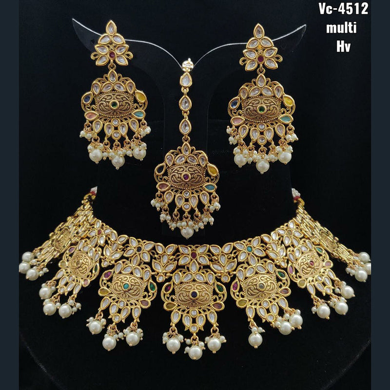 Vivah Creations Gold Plated Kundan Stone Choker Necklace Set With Maangtikka