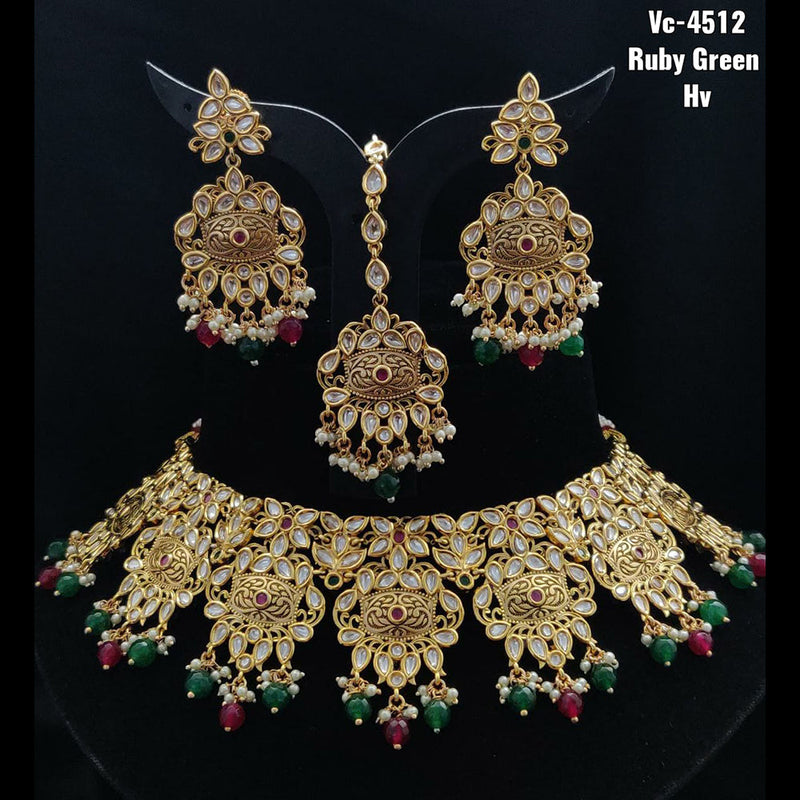 Vivah Creations Gold Plated Kundan Stone Choker Necklace Set With Maangtikka