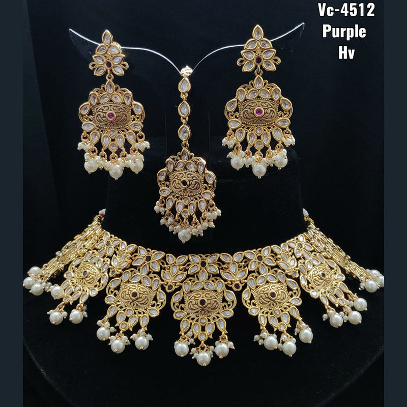 Vivah Creations Gold Plated Kundan Stone Choker Necklace Set With Maangtikka