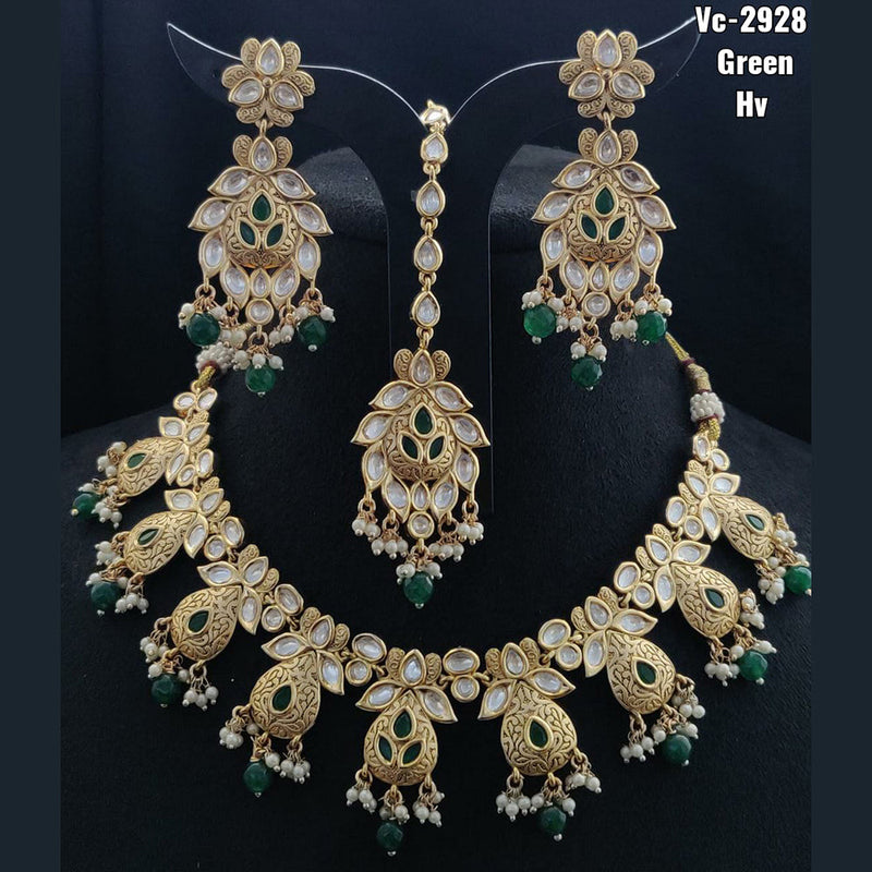 Vivah Creations Gold Plated Kundan Stone Necklace Set With Maangtikka