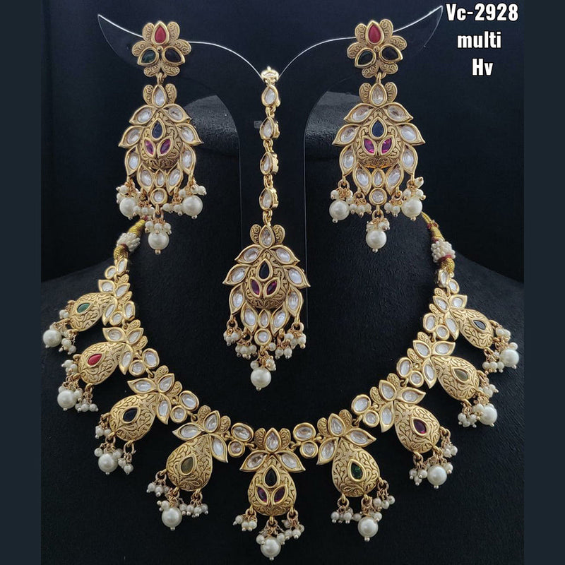 Vivah Creations Gold Plated Kundan Stone Necklace Set With Maangtikka