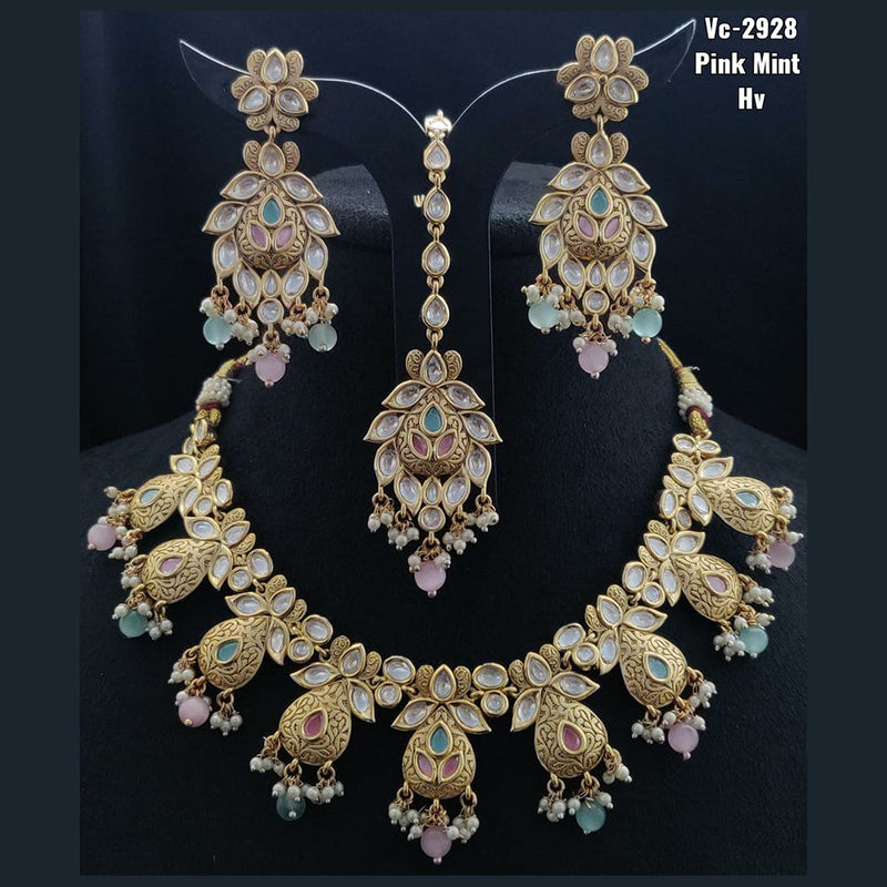 Vivah Creations Gold Plated Kundan Stone Necklace Set With Maangtikka