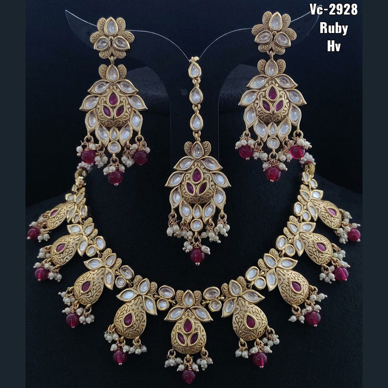 Vivah Creations Gold Plated Kundan Stone Necklace Set With Maangtikka