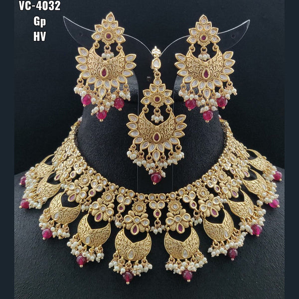 Vivah Creations Gold Plated Kundan Stone Choker Necklace Set With Maangtikka
