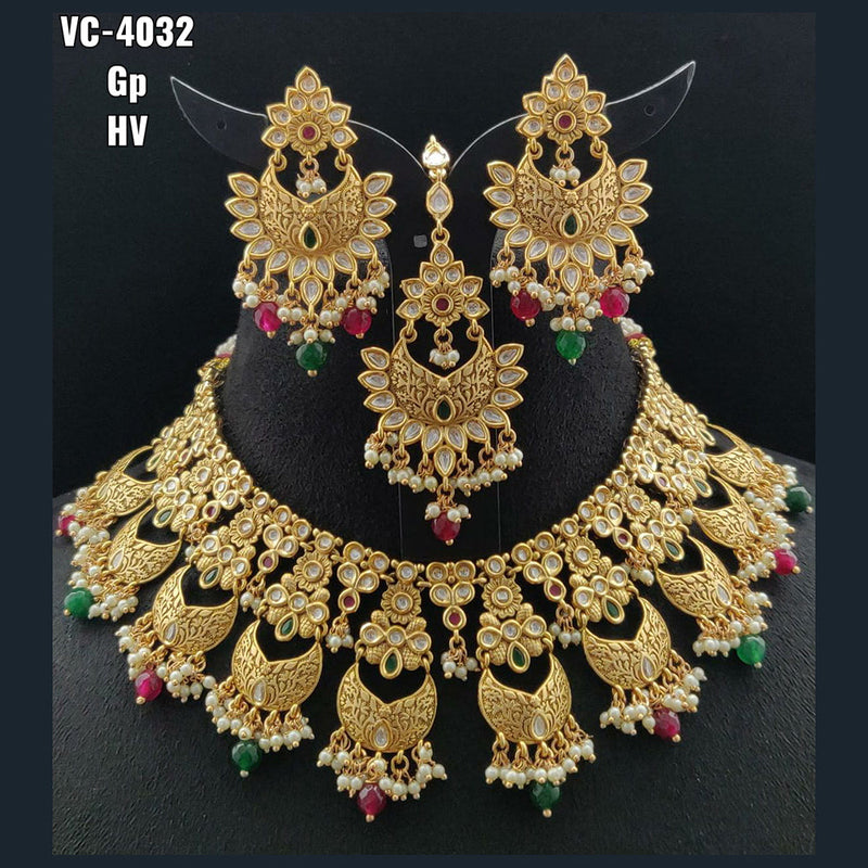 Vivah Creations Gold Plated Kundan Stone Choker Necklace Set With Maangtikka