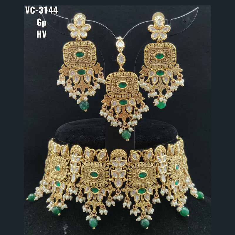 Vivah Creations Gold Plated Kundan Stone Choker Necklace Set With Maangtikka