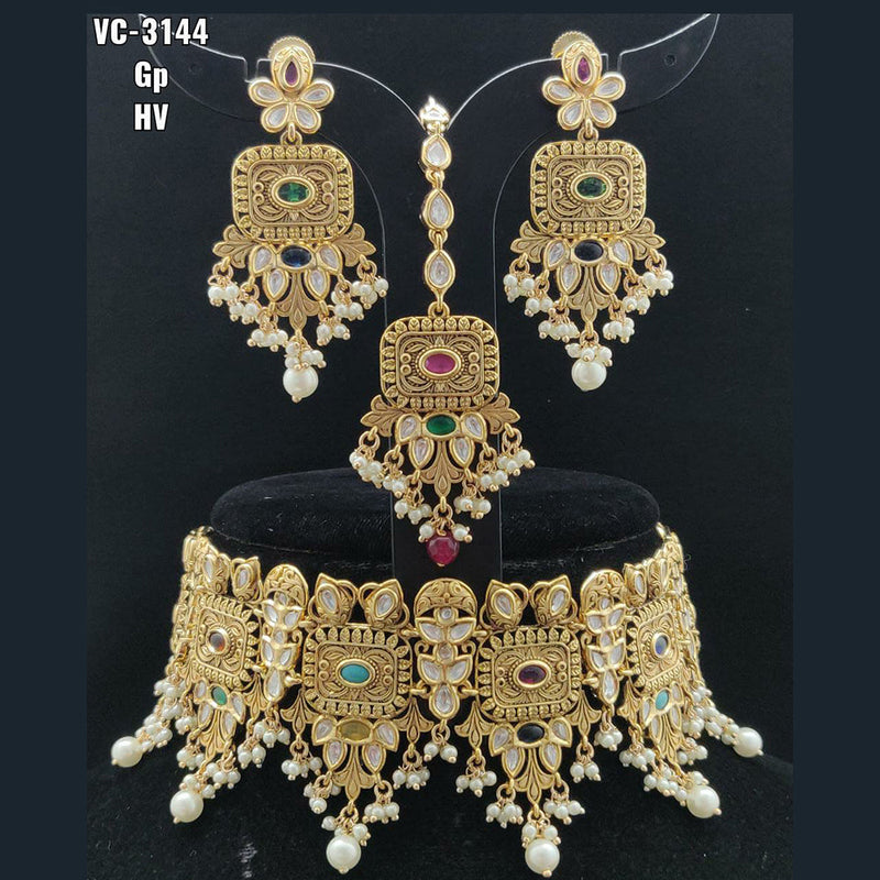 Vivah Creations Gold Plated Kundan Stone Choker Necklace Set With Maangtikka