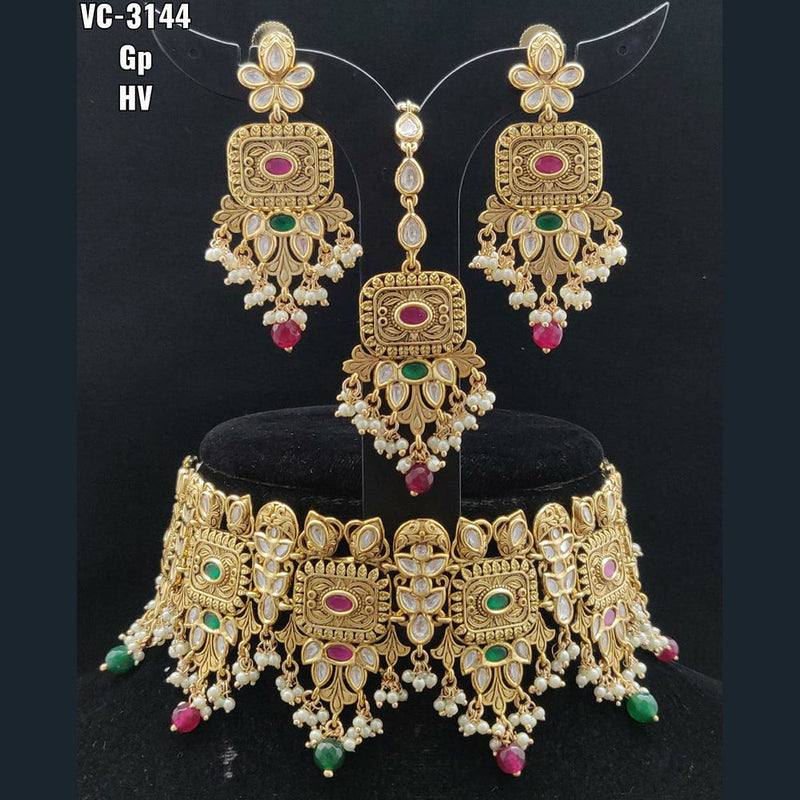 Vivah Creations Gold Plated Kundan Stone Choker Necklace Set With Maangtikka