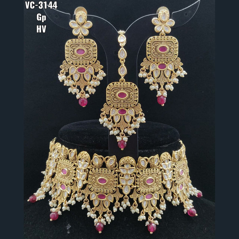 Vivah Creations Gold Plated Kundan Stone Choker Necklace Set With Maangtikka