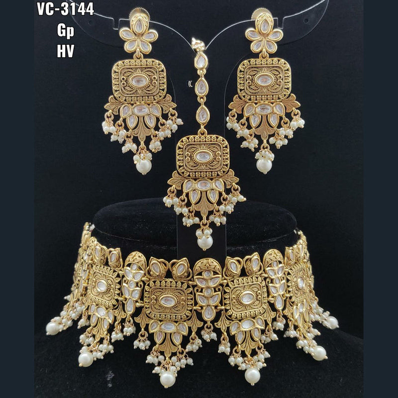 Vivah Creations Gold Plated Kundan Stone Choker Necklace Set With Maangtikka