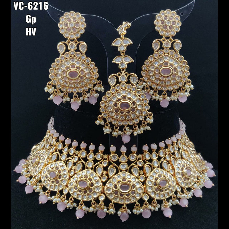 Vivah Creations Gold Plated Kundan Stone Choker Necklace Set With Maangtikka