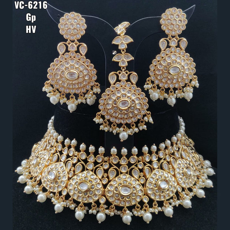 Vivah Creations Gold Plated Kundan Stone Choker Necklace Set With Maangtikka