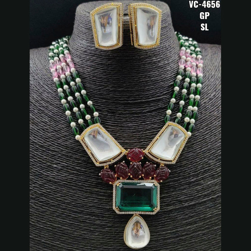 Vivah Creations Gold Plated AD Stone & Beads Necklace Set