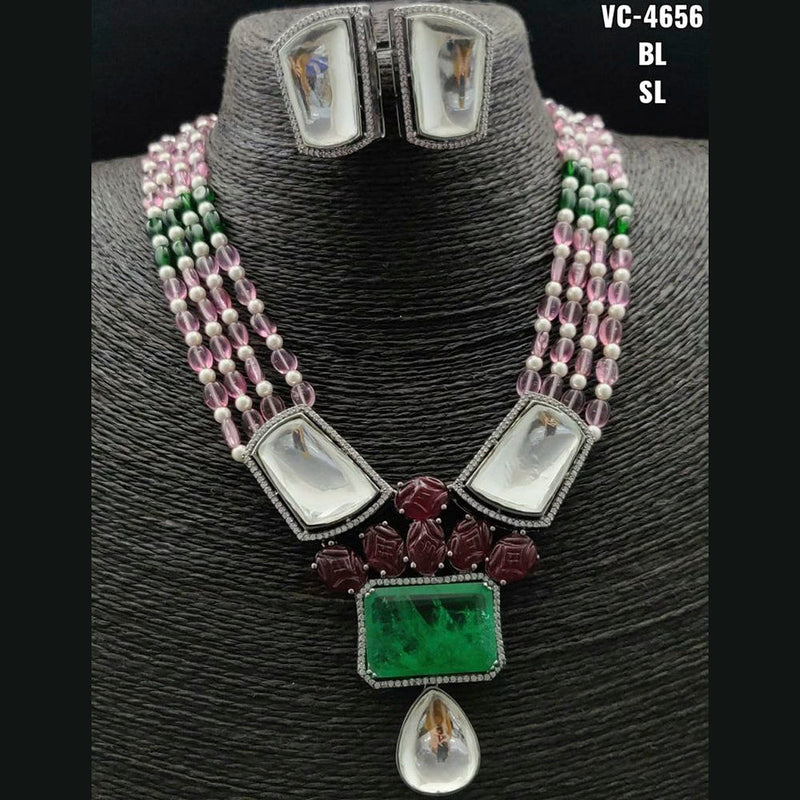 Vivah Creations Silver Plated AD Stone & Beads Necklace Set