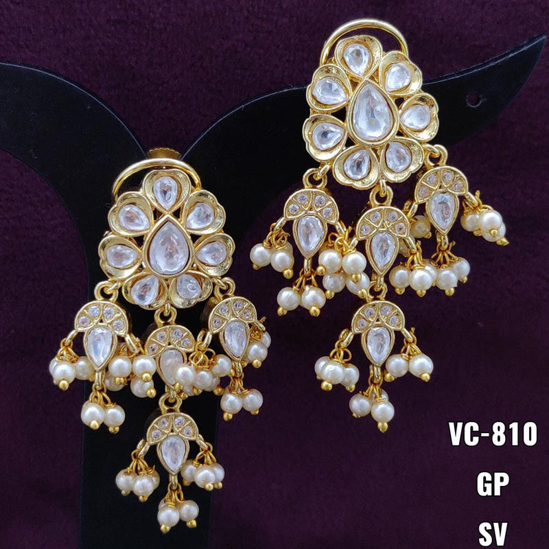 Vivah Creations Gold Plated Crystal Stone & Beads Dangler Earrings