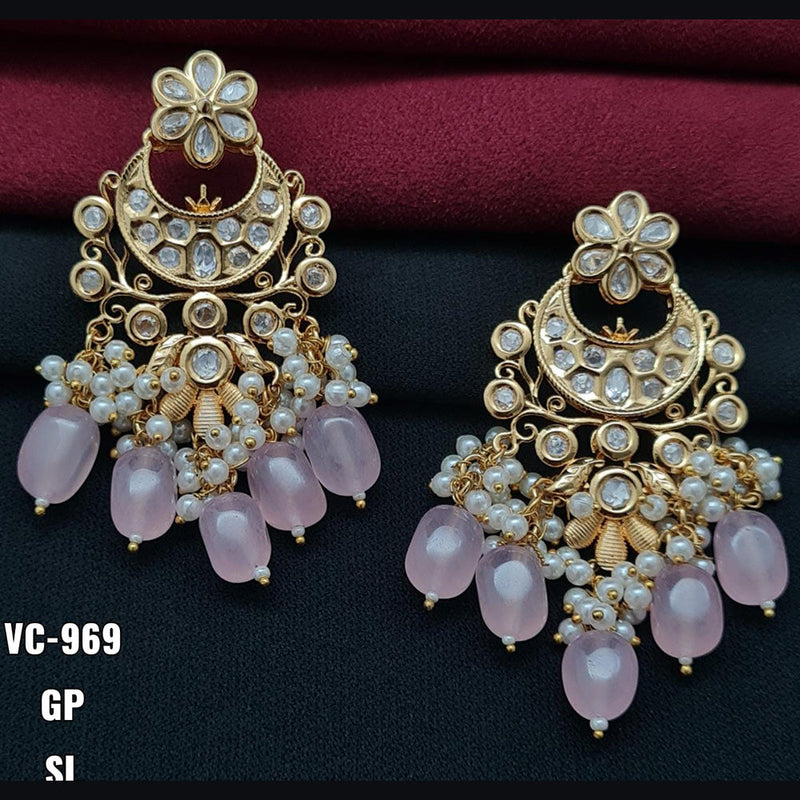 Vivah Creations Gold Plated Crystal Stone & Beads Dangler Earrings