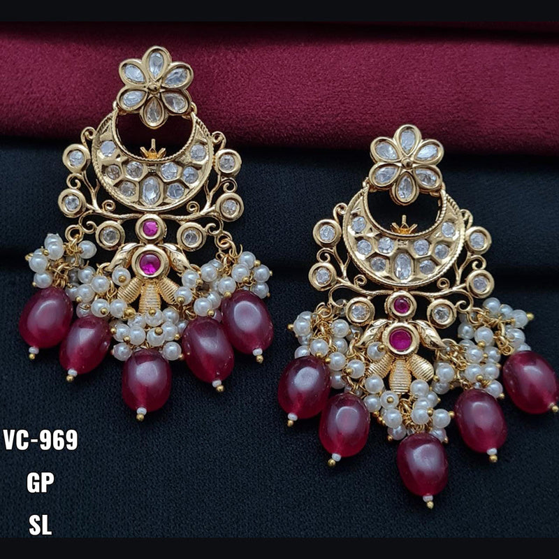 Vivah Creations Gold Plated Crystal Stone & Beads Dangler Earrings